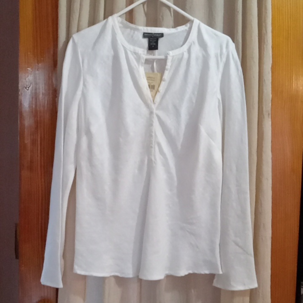 Banana Republic White Linen Long Sleeve Blouse